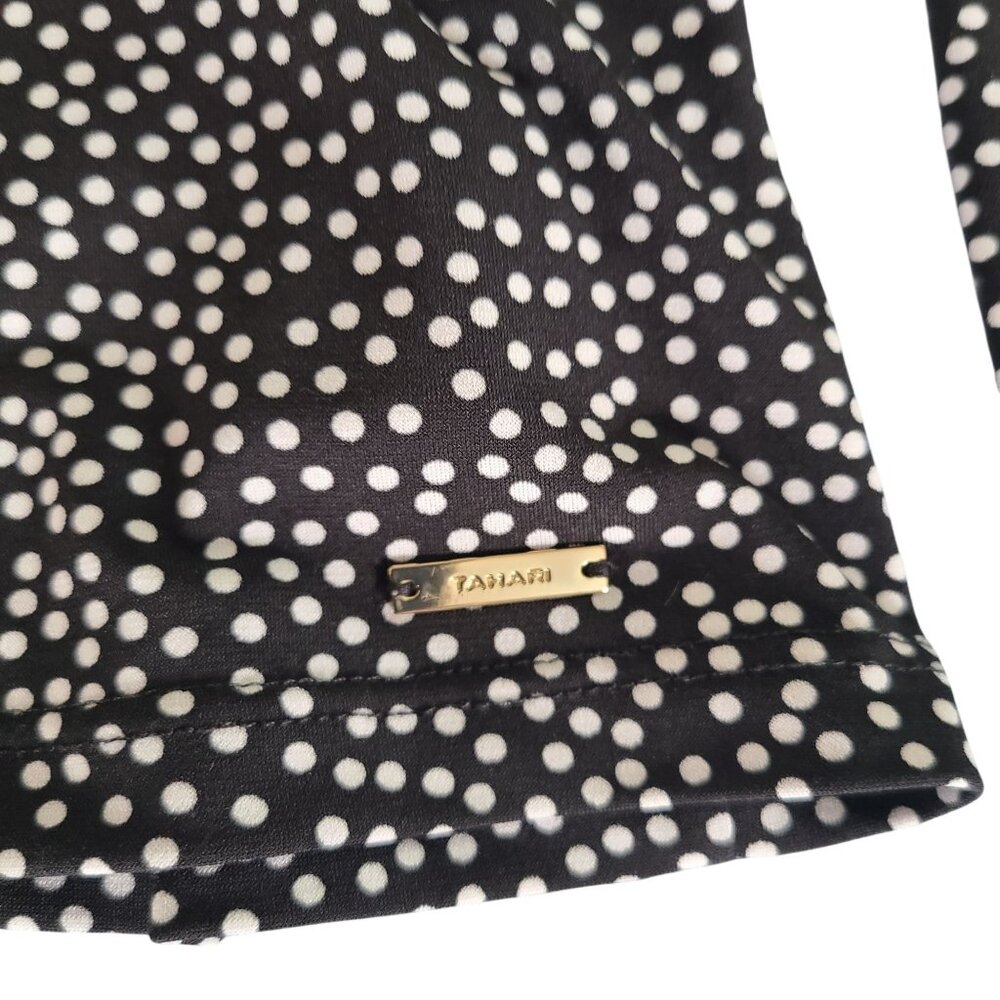 Tahari Long Sleeve Blouse Women's XL Black & White Polka Dot V-Neck Wrap Style - Picture 5 of 10